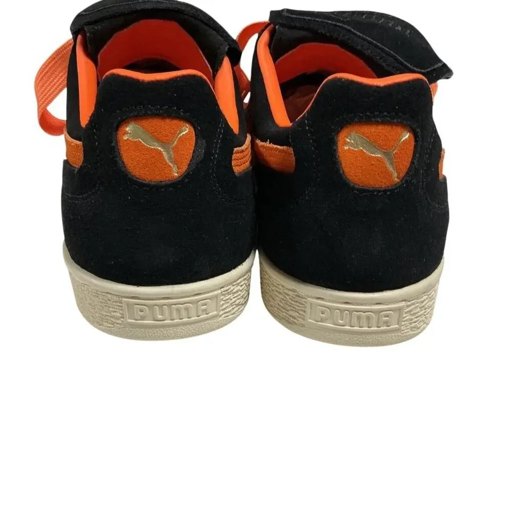 Puma King Suede Sneakers Men 14 Black Orange Fat Laces Casual Skater Shoes NEW
